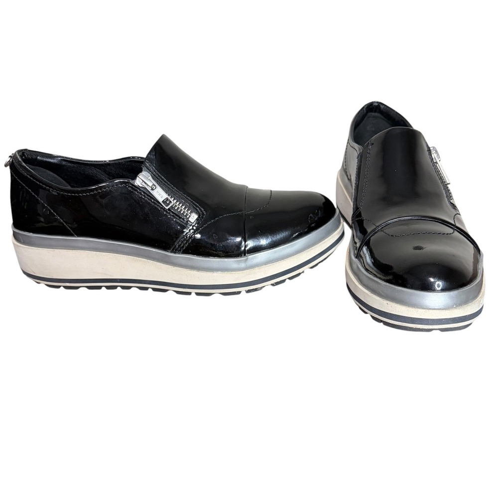 Caterpillar Black Patent Leather Platform Zipped Sneakers Women's Size 5.5W